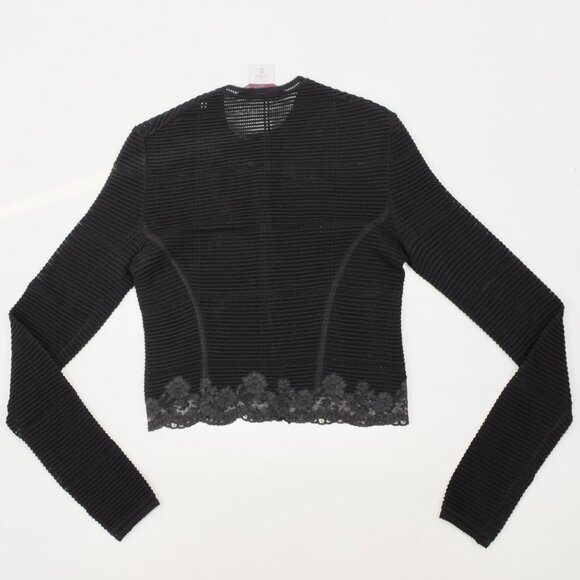 Y2K John Galliano 90s cardigan top twinset sweater sz S black open knit lace - Picture 11 of 14